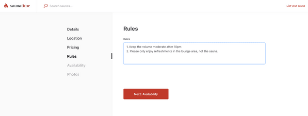 Sauna rules panel