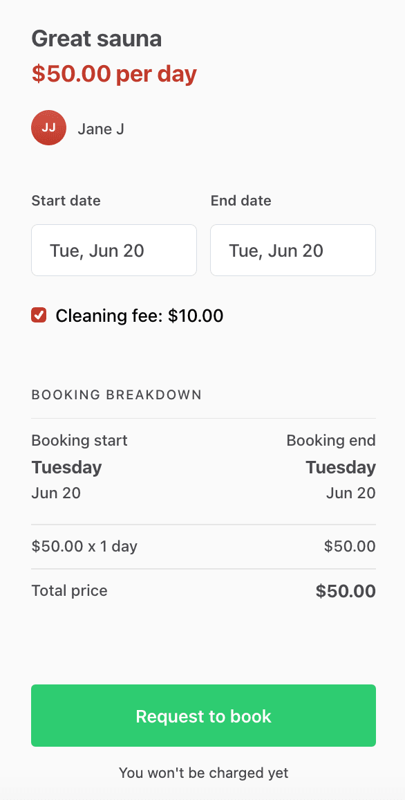 Cleaning fee checkbox