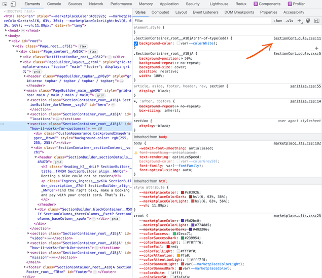 Identify the CSS file using the developer tools
