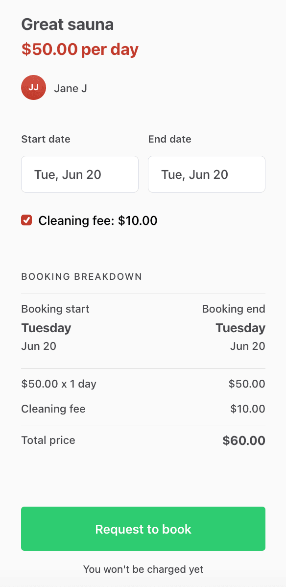 Cleaning fee in booking breakdown