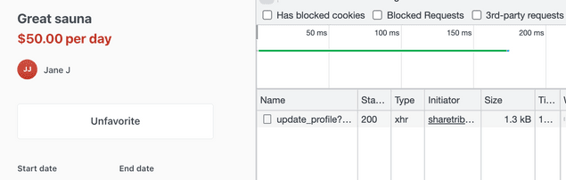Network call to update profile on favorite button click