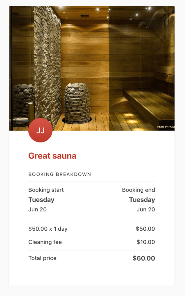 Cleaning fee in booking breakdown on checkout page