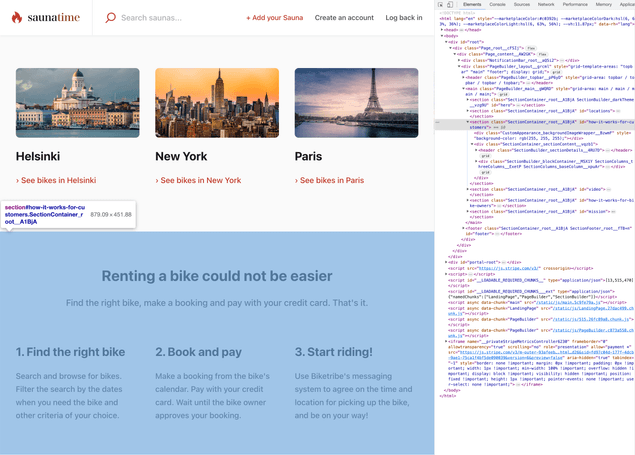 Inspect element through the browser's developer tools