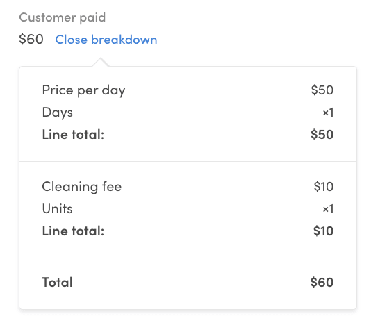 Cleaning fee in booking breakdown in Flex Console