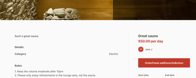 Favorite sauna button with microcopy key
