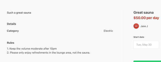 Sauna rules on listing page
