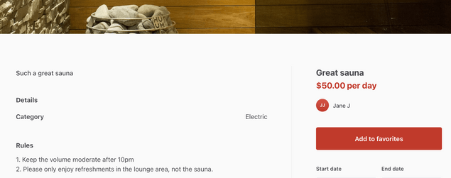 Favorite sauna button with correct microcopy